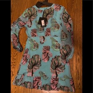 Cynthia Rowley Inverness Teal fish mini dress